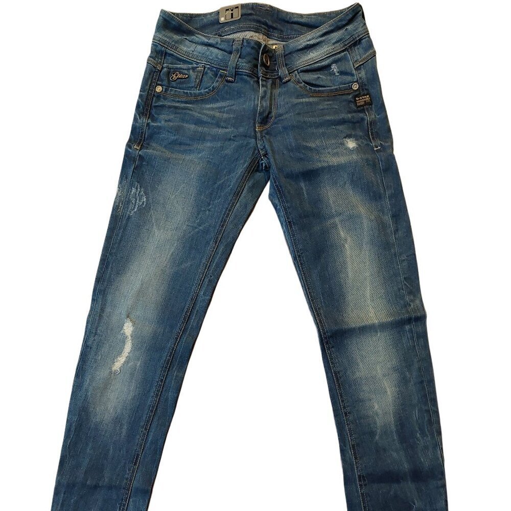 Retro Vintage G-Star Raw Lynn Skinny Eslow Destroyed Denim Blue Jeans Sz 25 NWT
